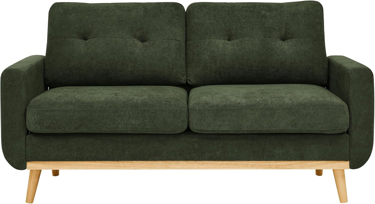 KEIKI 67.7" Tufted Loveseat Futon Sofa, Mid-Century Modern Cloud Couch Love Seat Sofas, Small Comfy Upholstered Deep Seating for Living Room Bedroom Office, Solid Wood Legs, Easy Assembly, Green