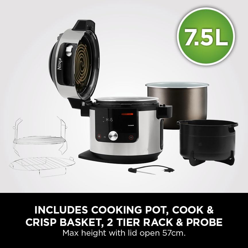 Ninja Foodi MAX 15-in-1 SmartLid Multi-Cooker 7.5L [OL750UK] Smart Cook System, Digital Cooking Probe, Electric Pressure Cooker, Air Fryer