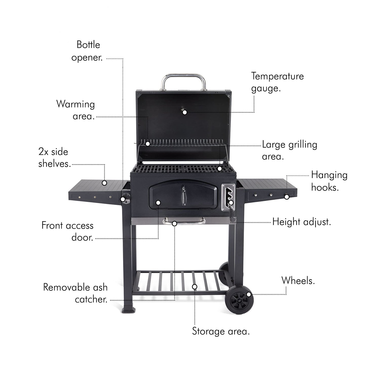 VonHaus BBQ, Charcoal Barbecue, Portable BBQ Use Anywhere In Your Garden, For Grilling Meat, Fish & Vegetables, With Side Tables & Temperature Gauge For The Perfect Barbecue Every Time
