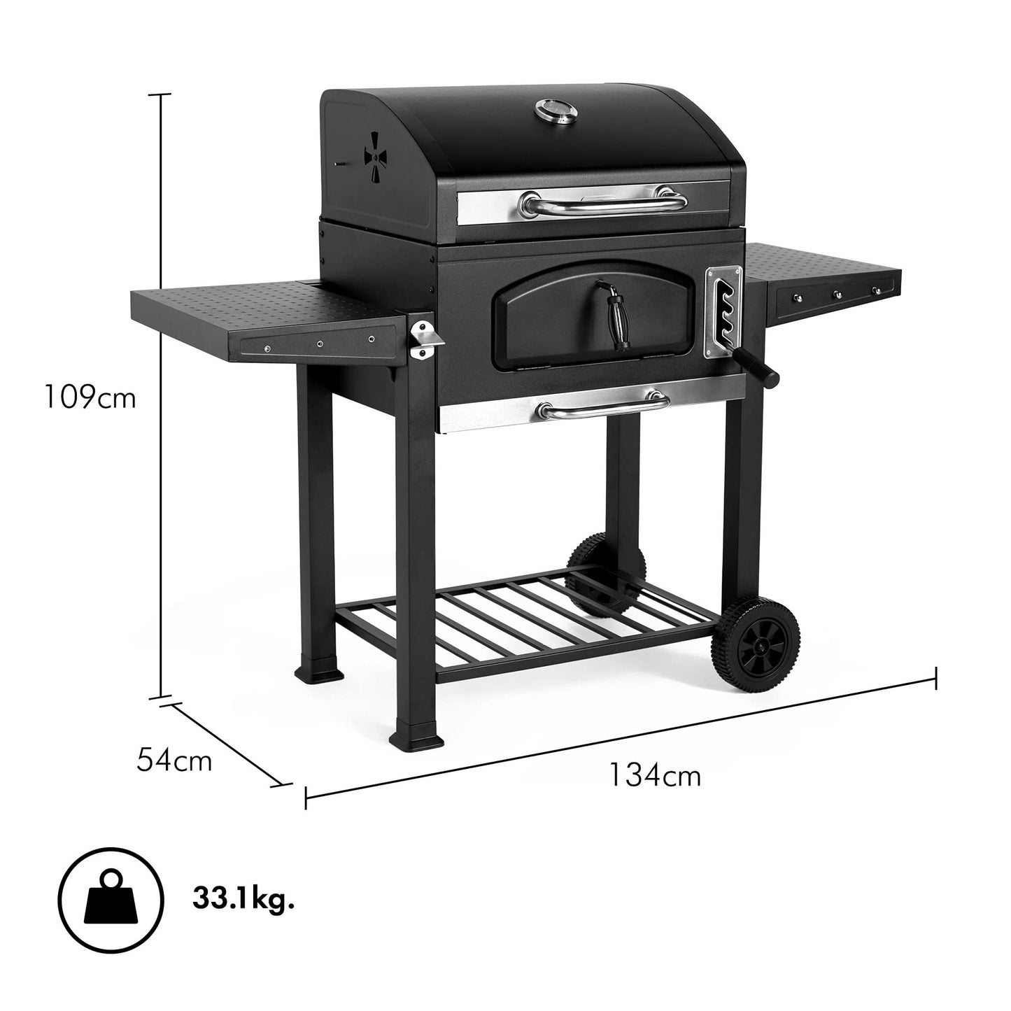 VonHaus BBQ, Charcoal Barbecue, Portable BBQ Use Anywhere In Your Garden, For Grilling Meat, Fish & Vegetables, With Side Tables & Temperature Gauge For The Perfect Barbecue Every Time