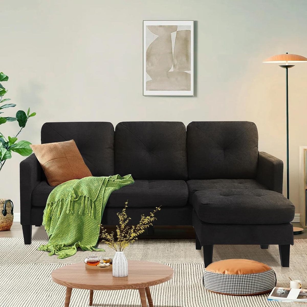 L Shaped Convertible Sectional Sleeper Sofa with Ottoman Chaise