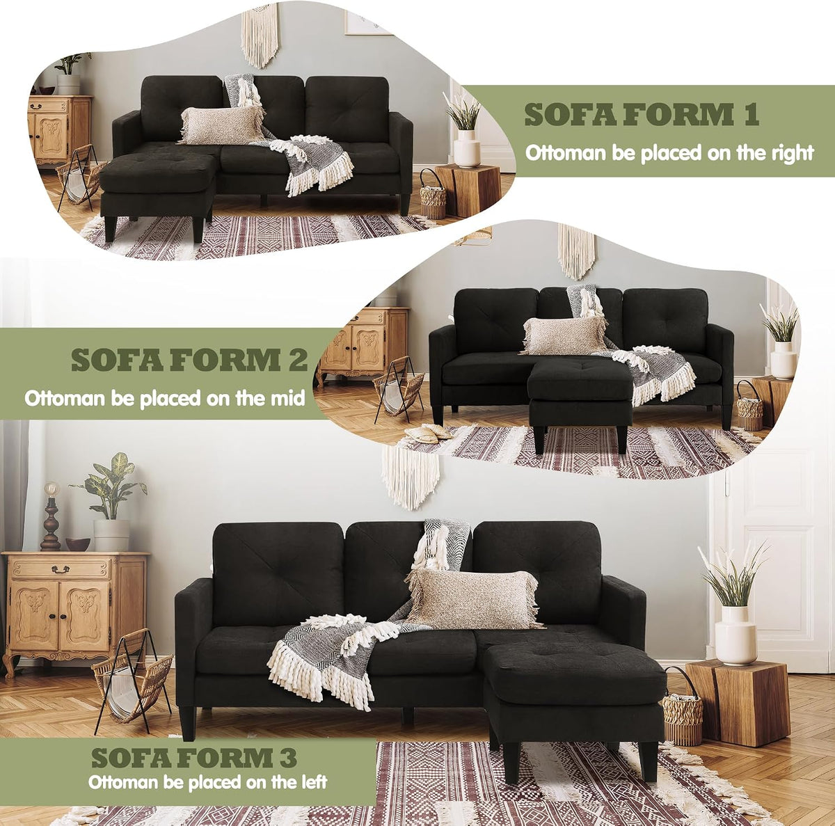L Shaped Convertible Sectional Sleeper Sofa with Ottoman Chaise