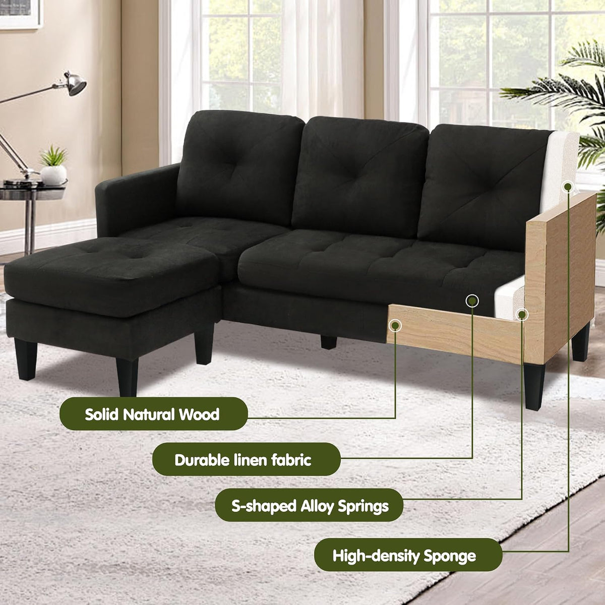 L Shaped Convertible Sectional Sleeper Sofa with Ottoman Chaise
