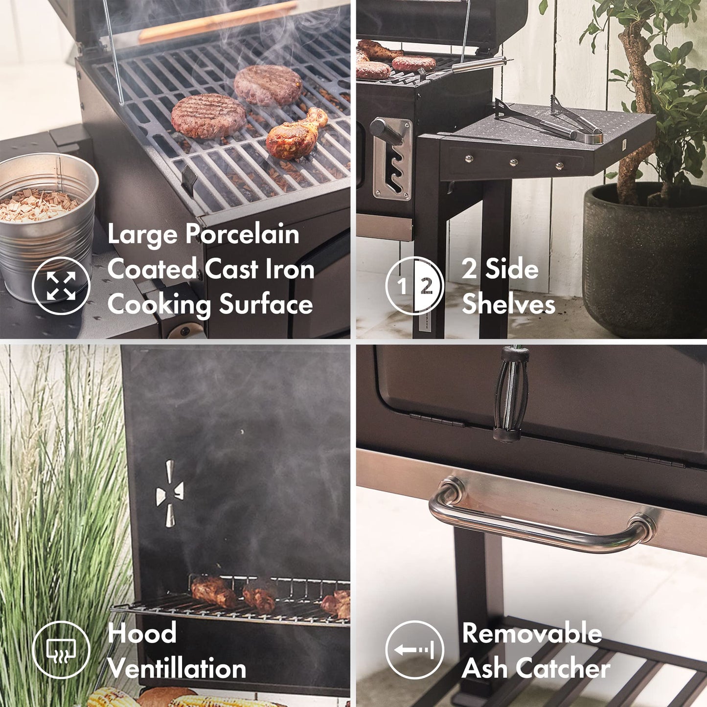VonHaus BBQ, Charcoal Barbecue, Portable BBQ Use Anywhere In Your Garden, For Grilling Meat, Fish & Vegetables, With Side Tables & Temperature Gauge For The Perfect Barbecue Every Time