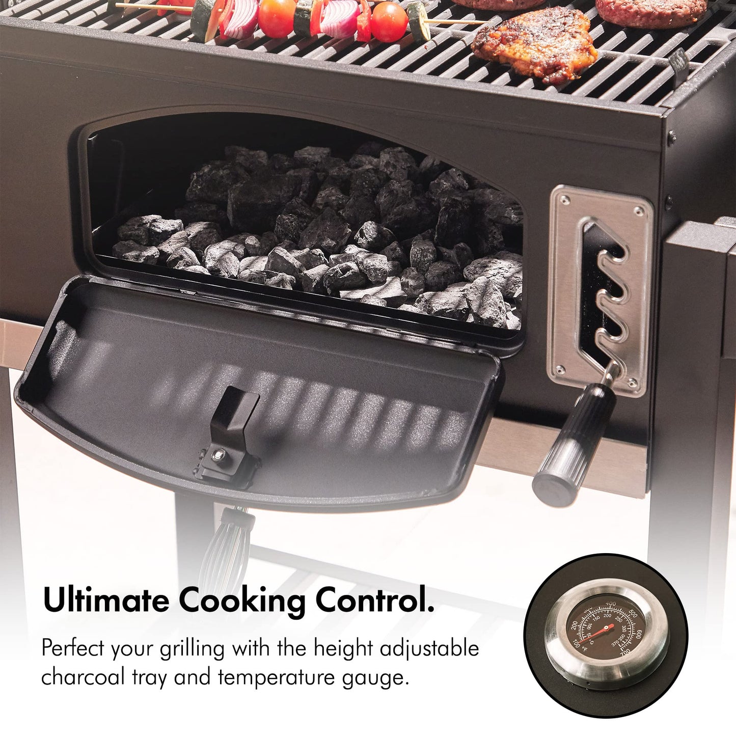VonHaus BBQ, Charcoal Barbecue, Portable BBQ Use Anywhere In Your Garden, For Grilling Meat, Fish & Vegetables, With Side Tables & Temperature Gauge For The Perfect Barbecue Every Time