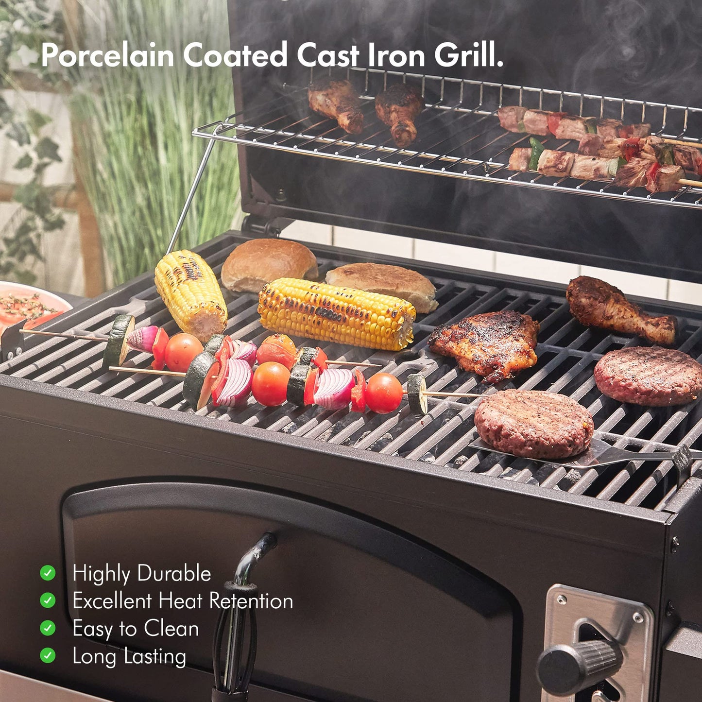 VonHaus BBQ, Charcoal Barbecue, Portable BBQ Use Anywhere In Your Garden, For Grilling Meat, Fish & Vegetables, With Side Tables & Temperature Gauge For The Perfect Barbecue Every Time