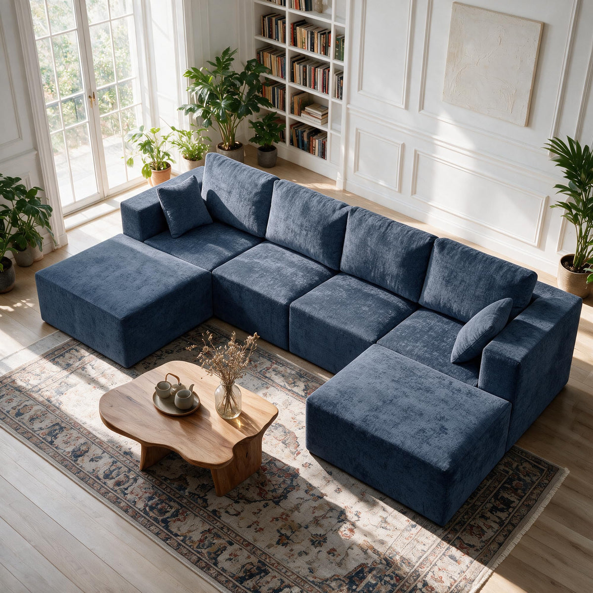 83'' Boneless Loveseat Sofa, Comfy Deep Seat Cloud Couch with 2 Moveable Ottoman, No Assembly Chenille Love Seat for Living Room, Camel