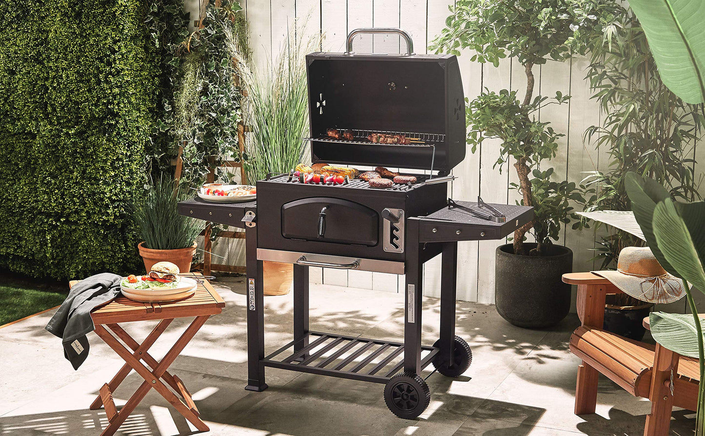 VonHaus BBQ, Charcoal Barbecue, Portable BBQ Use Anywhere In Your Garden, For Grilling Meat, Fish & Vegetables, With Side Tables & Temperature Gauge For The Perfect Barbecue Every Time