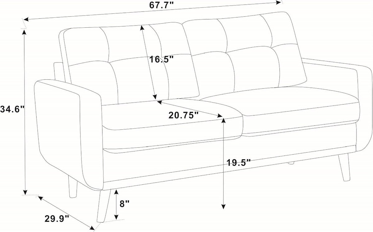 KEIKI 67.7" Tufted Loveseat Futon Sofa, Mid-Century Modern Cloud Couch Love Seat Sofas, Small Comfy Upholstered Deep Seating for Living Room Bedroom Office, Solid Wood Legs, Easy Assembly, Green