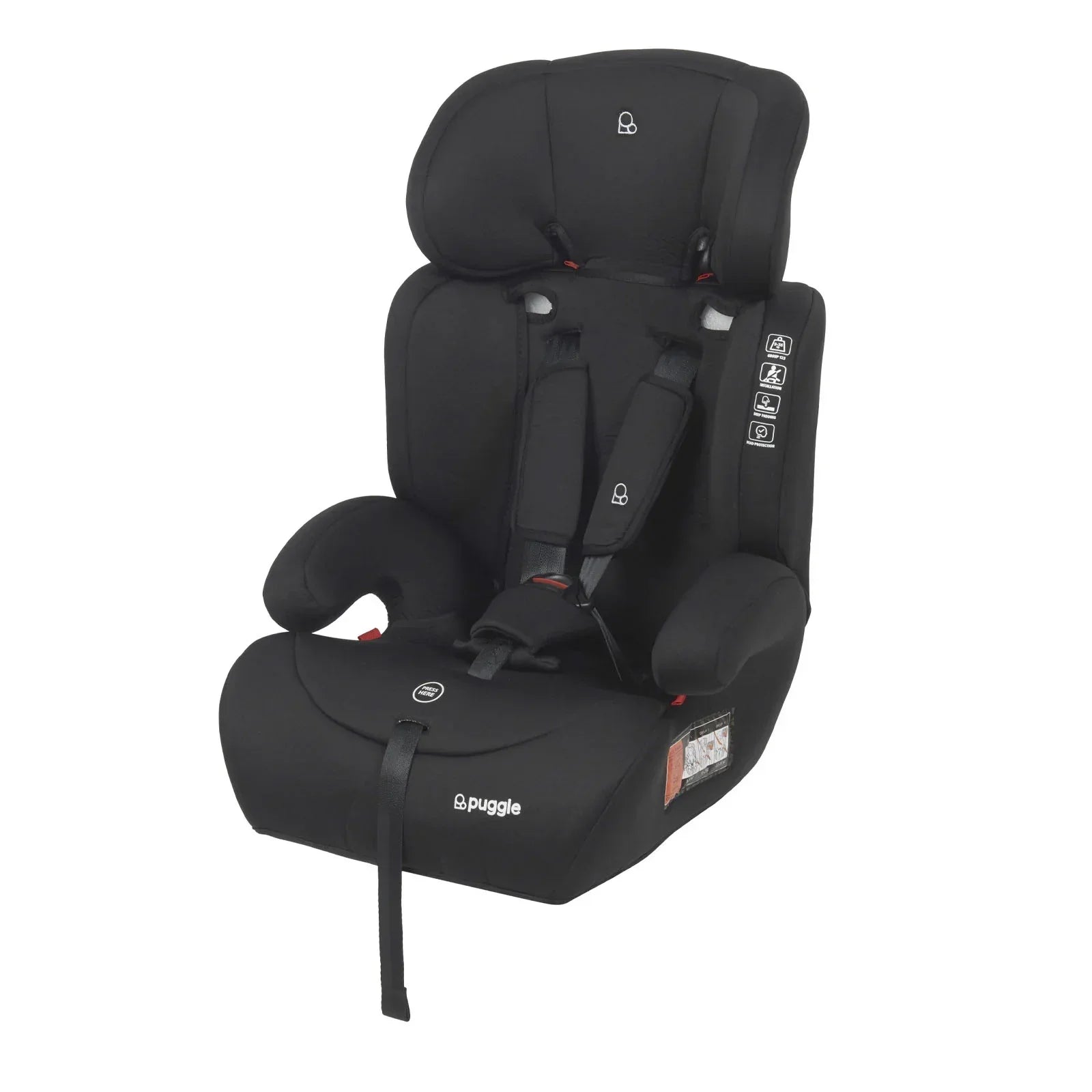 Puggle Maxi Gro Comfort Group 1/2/3 Eco Car Seat Booster Seat - Storm Black (9 Months-12 Years) by Puggle