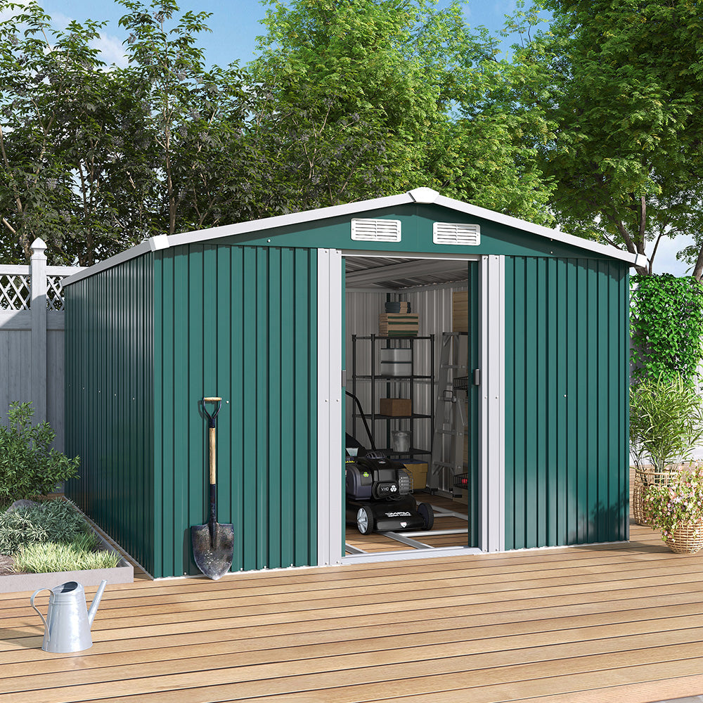 10x8ft Metal Garden Storage Shed With Gable Roof