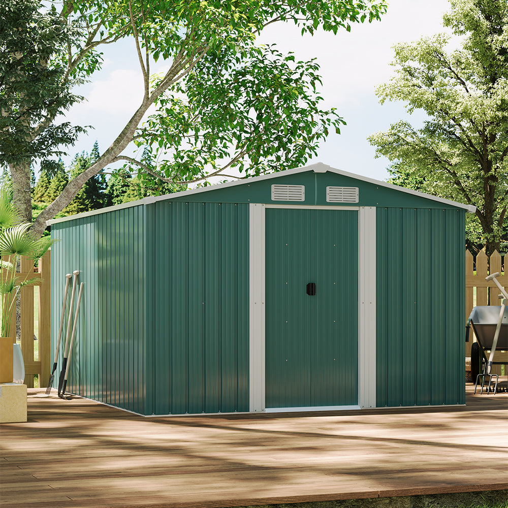 10x8ft Metal Garden Storage Shed With Gable Roof