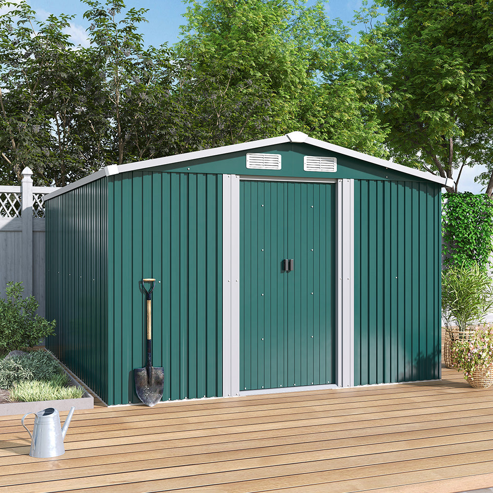 10x8ft Metal Garden Storage Shed With Gable Roof