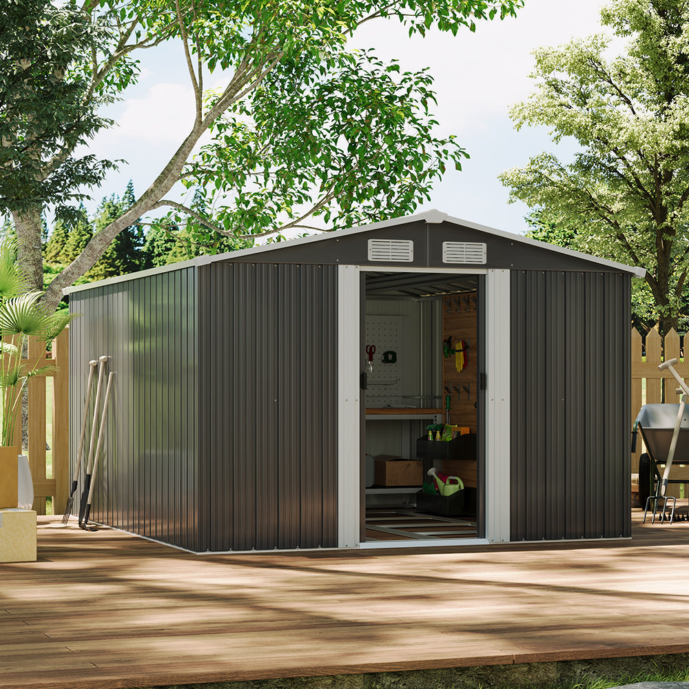 10x8ft Metal Garden Storage Shed With Gable Roof