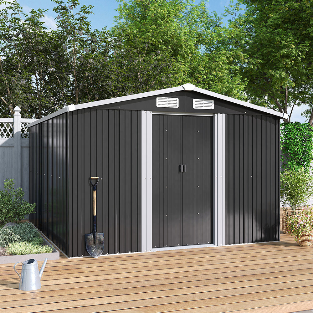 10x8ft Metal Garden Storage Shed With Gable Roof