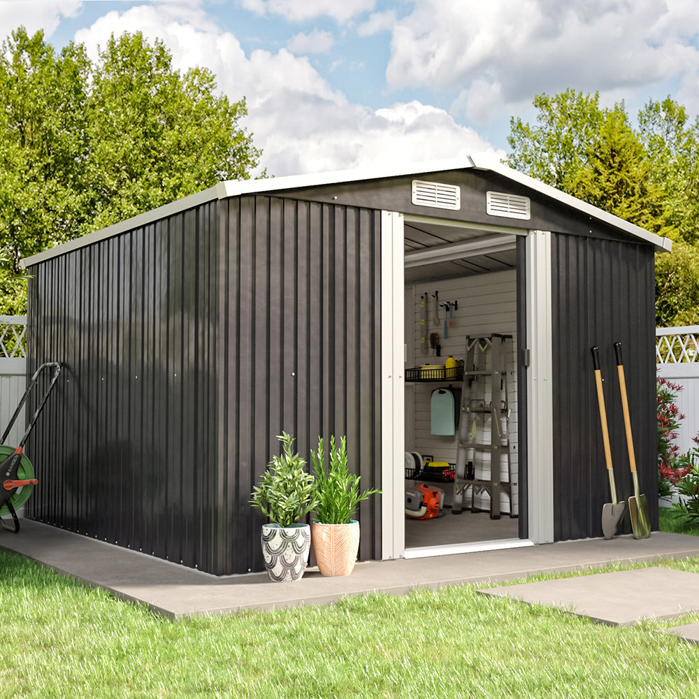 10x8ft Metal Garden Storage Shed With Gable Roof