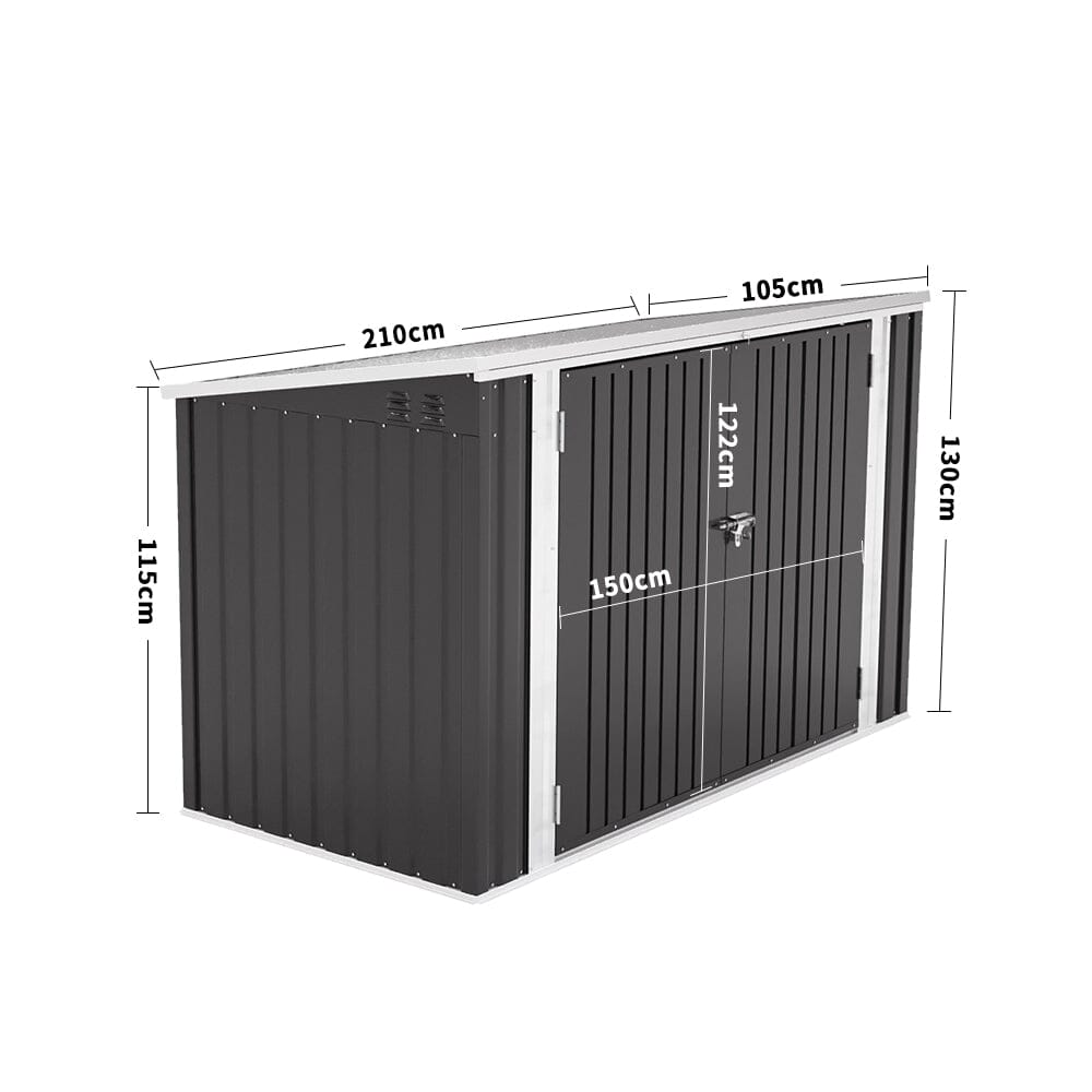 7x3ft Charcoal Black/Green/Grey Lockable Steel Garden Storage Shed