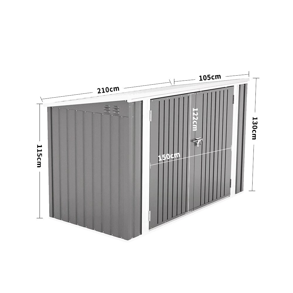 7x3ft Charcoal Black/Green/Grey Lockable Steel Garden Storage Shed