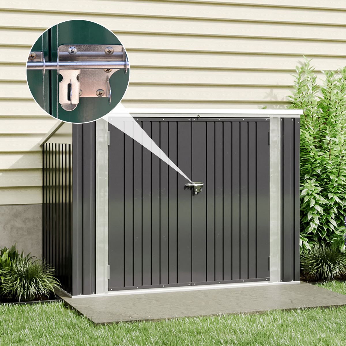 7x3ft Charcoal Black/Green/Grey Lockable Steel Garden Storage Shed